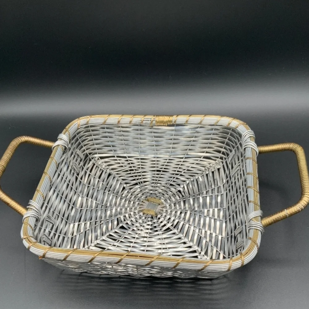 Woven Aluminum And Brass Bake-and-Serve Tray Or Basket 1990s.